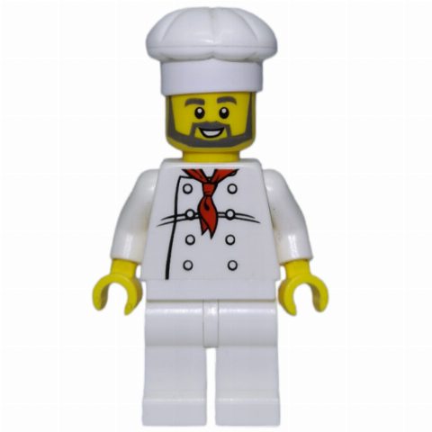 Minifigurka Chef - White Torso, White Legs, White Hat, Grey beard