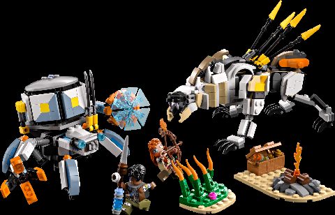 Zestaw LEGO Aloy & Varl vs. Shell-Walker & Sawtooth (Horizon Adventures)