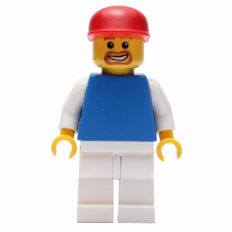 Minifigurka Man - Blue Torso, White Arms, White Legs, Red Cap