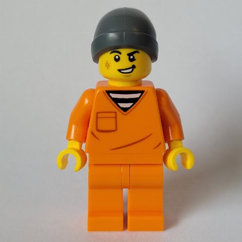 Minifigurka Criminal, Orange Suit, Dark Bluish Grey Beanie