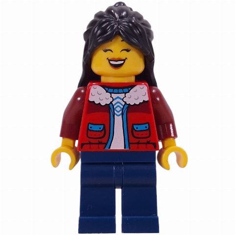 Minifigurka Mom, Red Torso, Dark Blue Legs, Black Hair