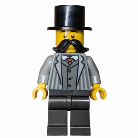 Minifigurka Passenger, Light Bluish Grey Torso, Pearl Titanium Legs, Black Hat, Moustache