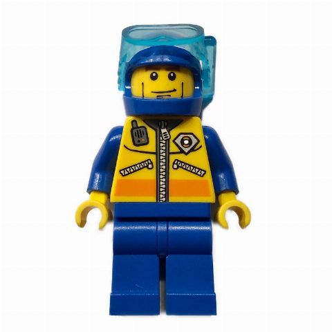 Minifigurka Coast Guard Diver, Yellow Jacket with Zipper, Radio, and Badge, Blue Helmet with Mask