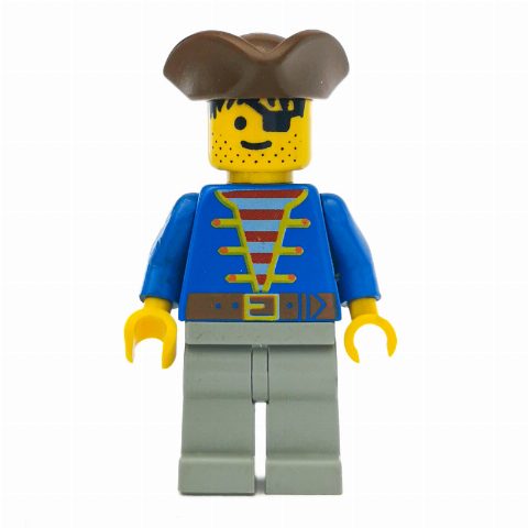 Minifigurka Pirate - Blue Jacket, Light Gray Legs, Brown Tricorne (3626b Head)