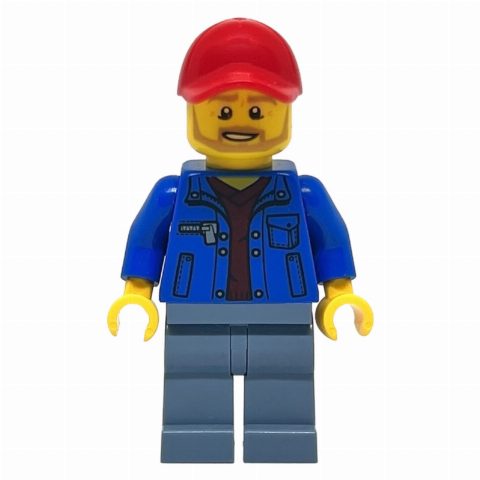 Minifigurka Blue Jacket, Sand Green Legs, Beard, Red Cap