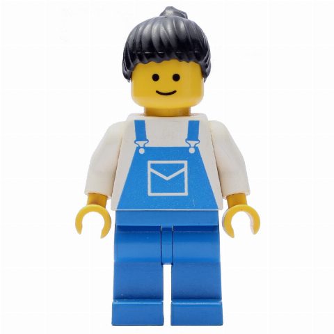 Minifigurka White Torso, Blue Overall, Black Hair
