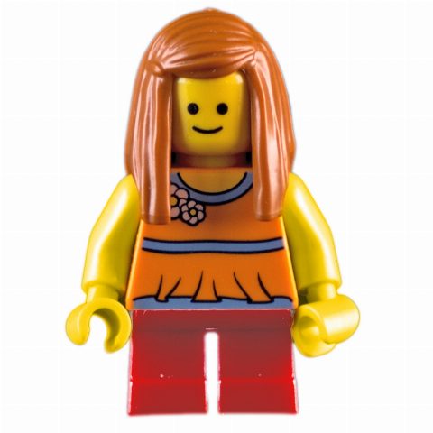 Minifigurka Kid, Orange Torso, Red Legs, Dark Orange Hair