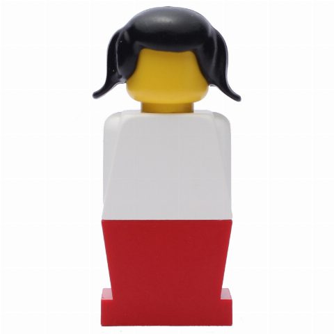 Minifigurka LEGOLAND Female, White Torso, Red Legs, Black Hair