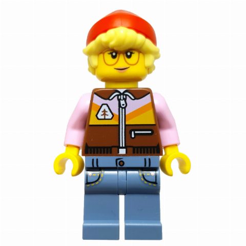Minifigurka Model Shop Owner, Reddish Brown Torso, Sand Blue Legs, Red beanie