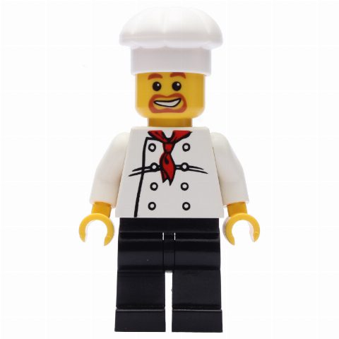 Minifigurka Chef, Red Neckerchief, Black Legs, Goatee Beard