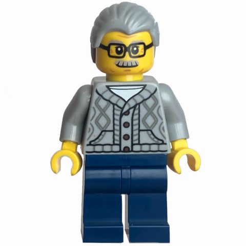 Minifigurka Light Bluish Grey Torso, Dark Blue Legs, Light Bluish Grey Hair, Glasses