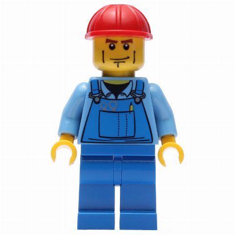 Minifigurka Worker - Medium Blue Torso, Blue Overall, Red Helmet