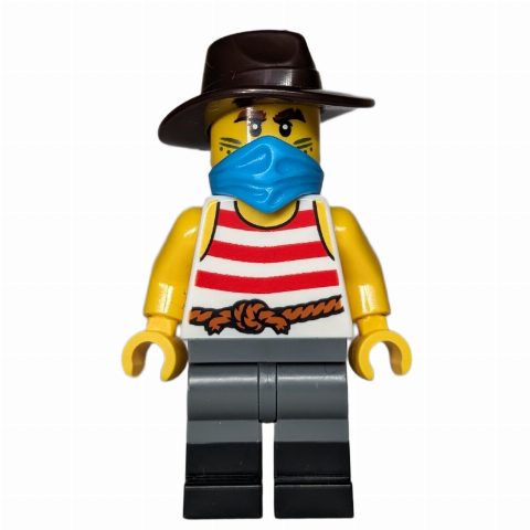 Minifigurka Robber, White Torso, Dark Bluish Grey Legs, Fedora, Mask