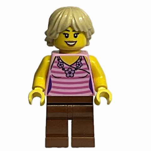 Minifigurka Bright Pink Torso, Dark Red Legs, Tan Hair
