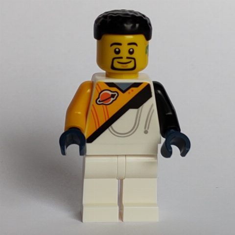 Minifigurka Astronaut, White and Bright Light Orange Spacesuit (Futuron), Black Hair