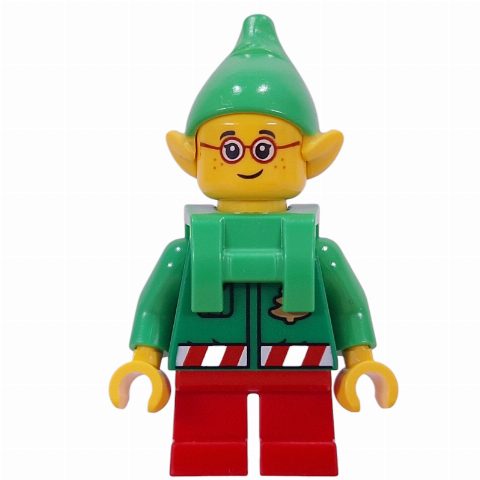 Minifigurka Elf - Bright Green Torso, Red Legs, Bright Green Hat, Backpack