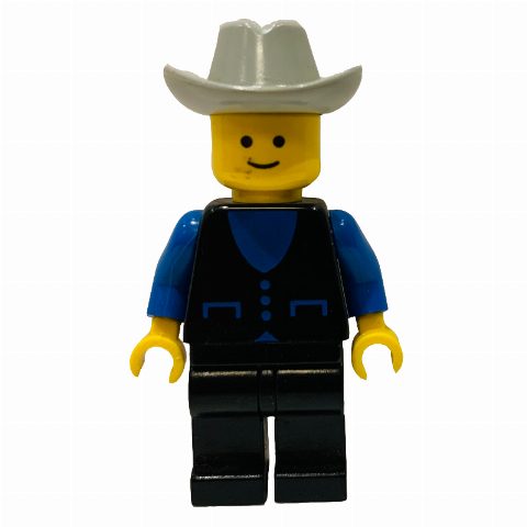 Minifigurka Man - Black Jacket, Black Legs, Light Gray Cowboy Hat