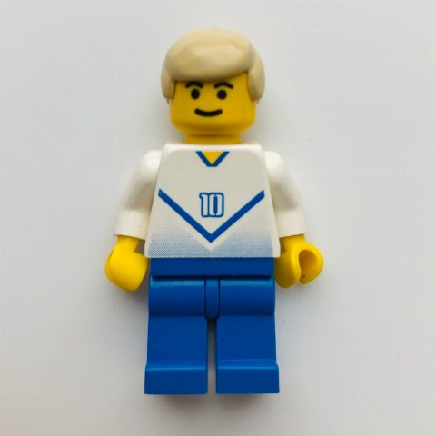 Minifigurka Soccer Player White Torso, Blue Legs #10