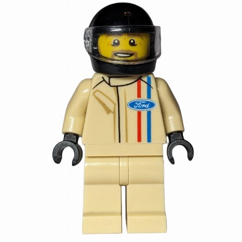 Minifigurka Race Driver, Tan Torso, Tan Legs, Black Helmet, Ford