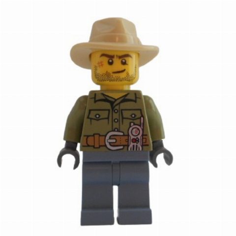Minifigurka Volcano Explorer, Male, Olive Green Torso, Sand Blue Legs, Tan Hat