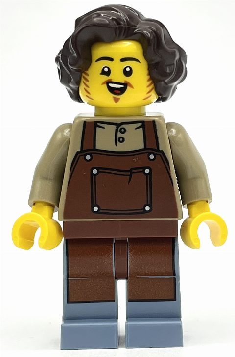 Minifigurka Castle Man, Reddish Brown Apron, Dark Brown Hair
