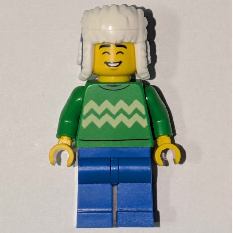 Minifigurka Man, Bright Green Torso, Blue Legs, Dark Blue Ushanka