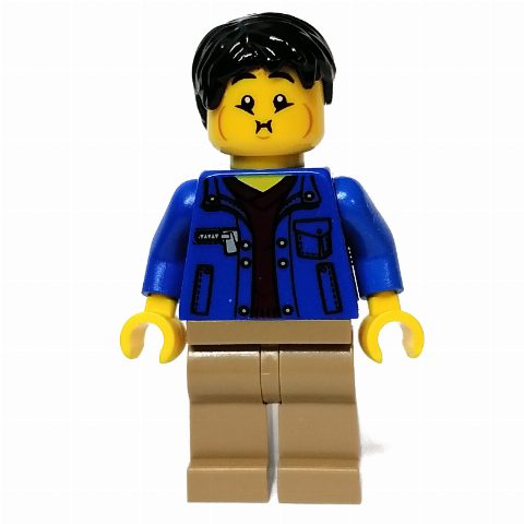 Minifigurka Blue Torso, Dark Tan Legs, Black Hair