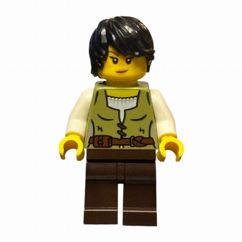 Minifigurka Snake Charmer, Olive Green Torso, Dark Brown Legs, Black Hair