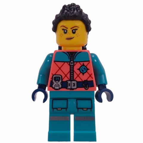 Minifigurka Arctic Explorer, Coral Torso, Dark Turquoise Legs, Black Hair