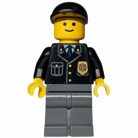 Minifigurka Police - Black Torso, Dark Bluish Grey Legs, Black Cap