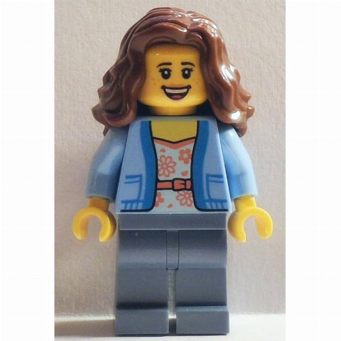 Minifigurka Passenger, Bright Light Blue Torso, Sand Blue Legs, Reddish Brown Hair