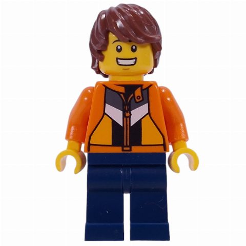 Minifigurka Just Jason, Vlogger, Orange Jacket, Dark Blue Legs, Reddish Brown Hair