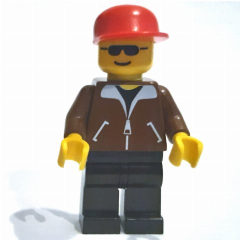 Minifigurka Man - Brown Jacket, Black Legs, Red Cap
