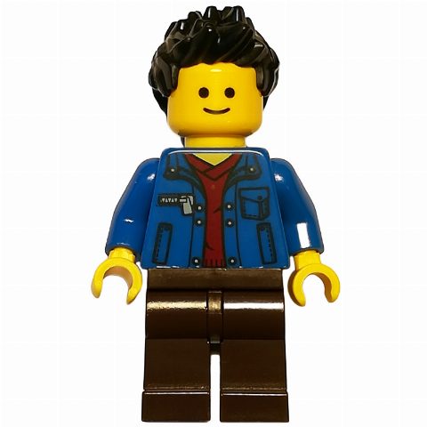 Minifigurka Blue Torso, Dark Brown Legs, Black Hair
