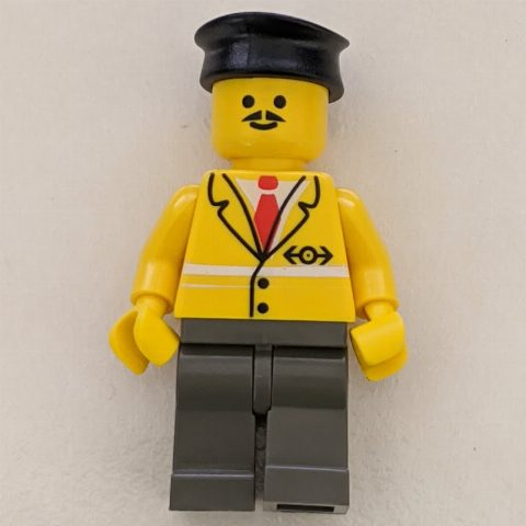 Minifigurka Conductor - Yellow Jacket, Dark gray Legs, Black Hat