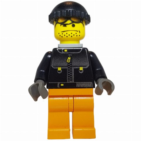 Minifigurka Snowboarder, Black Jacket, Black Hat, Neck Bracket