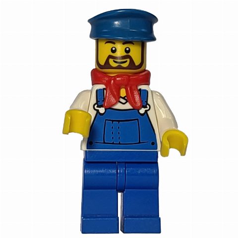 Minifigurka Train Machinist - White Torso, Blue Overall, Blue Hat