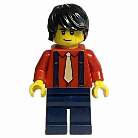 Minifigurka Red Torso, Dark Blue Legs, Black Hair
