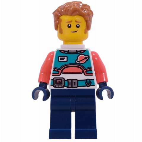Minifigurka Astronaut, White Torso, Dark Blue Legs, Medium Nougat Hair