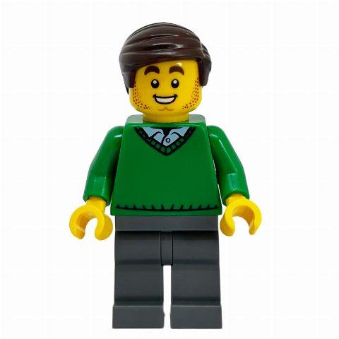 Minifigurka Green Torso, Dark Bluish Grey, Dark Brown Hair