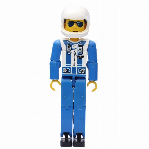 Minifigurka Technic Figure Blue Legs, White Top with Zip & Shoulder Harness Print, Blue Arms - White Helmet