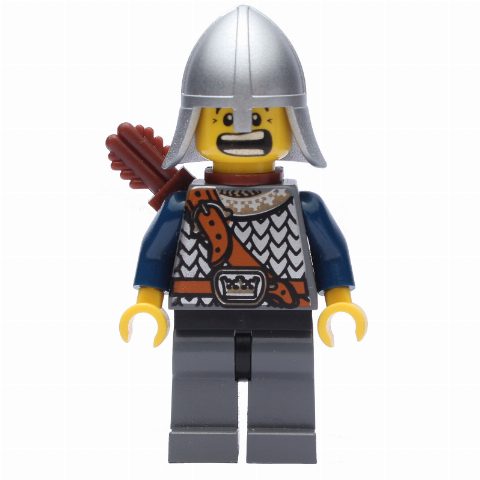 Minifigurka Knight, Archer with Metallic Silver Helmet, Dark Bluish Grey Legs, and Quiver