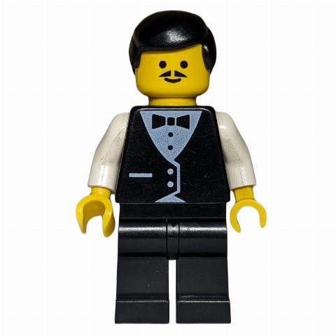 Minifigurka Waiter, Man, Black Suit and Bow Tie, Black Hair, Moustache