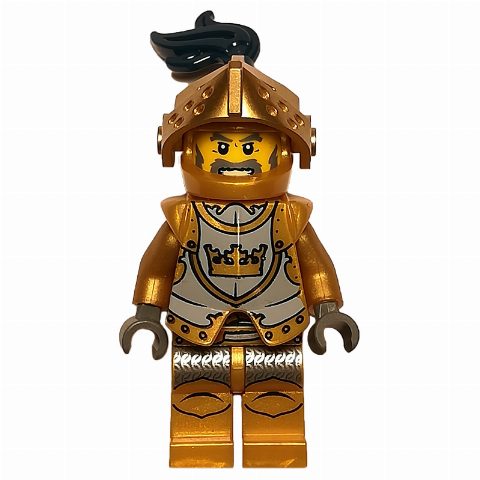 Minifigurka Knight, Gold, Armor, Helmet with Visor and Dark Blue Plume
