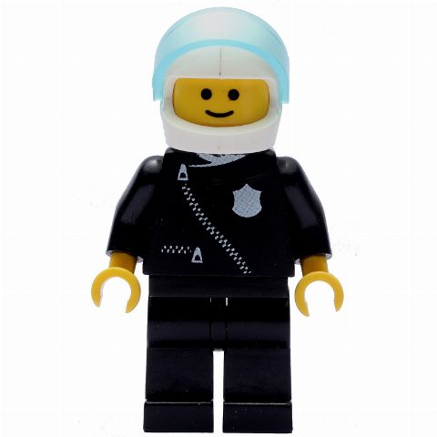 Minifigurka Policeman, Black Jacket with Zipper and Badge, White Helmet with Visor (3626b Head)