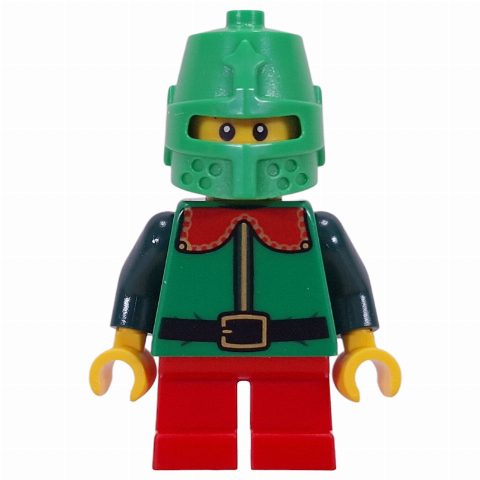 Minifigurka Elf - Green Torso, Red Legs, Knight Helmet