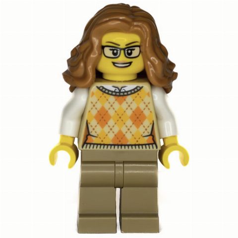 Minifigurka Tan Torso, Sweater, Dark Tan Legs, Medium Nougat Hair