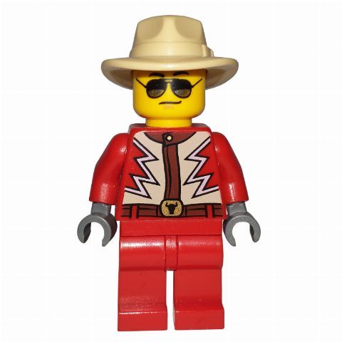 Minifigurka Red Torso, Red Legs, Tan Hat