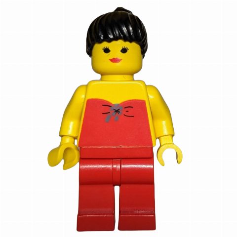 Minifigurka Woman, Red Halter Top, Red Legs, Black Ponytail Hair