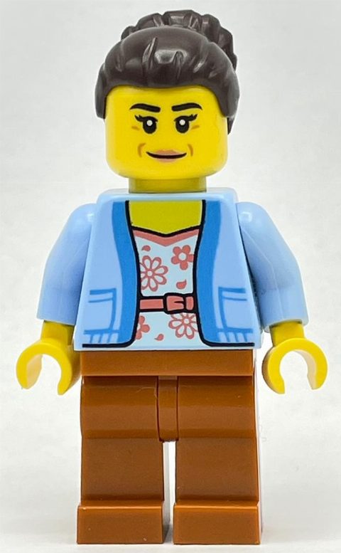Minifigurka Club Owner - Bright Light Blue Torso, Dark Orange Legs, Dark Brown Hair